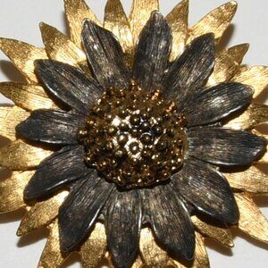 Gold & Bronze Tone Vintage Flower Brooch